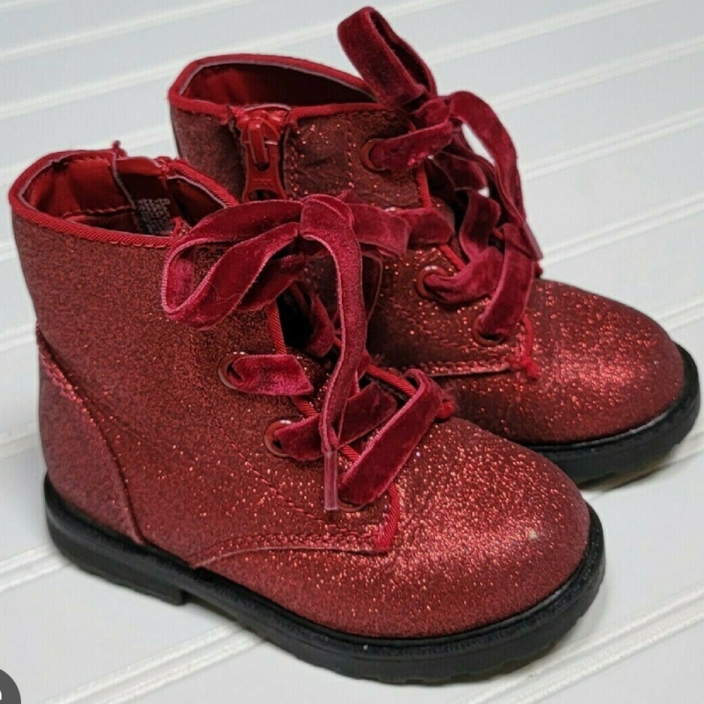 Cat & Jack Toddler Red Glitter Giovanna Combat Boot - Size 5